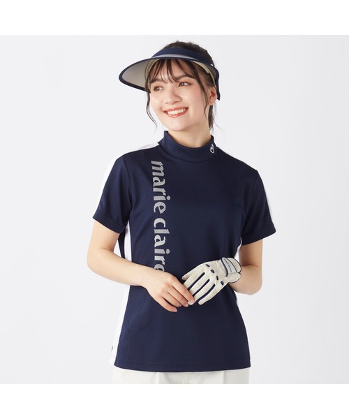 marie claire(マリ・クレール)の「marie claire GOLF/マリクレール ゴルフ ゴルフウェア 吸汗速乾 接触冷感 UVカット 吸湿涼感 切替 ハイネック 半袖 シャツ Tシャツ(Tシャツ/カットソー・レディース・ホワイト/ネイビー・L/LL/M)」の19枚目の写真