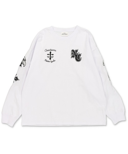 SPINNS（スピンズ）の「袖ロゴ長袖ロンT/クロスロゴワッペン（Tシャツ/カットソー・メンズ・ブラック/ホワイト・ONESIZE）」の4枚目の写真