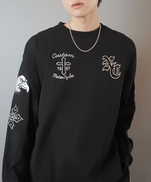 SPINNS（スピンズ）の「袖ロゴ長袖ロンT/クロスロゴワッペン（Tシャツ/カットソー・メンズ・ブラック/ホワイト・ONESIZE）」の11枚目の写真