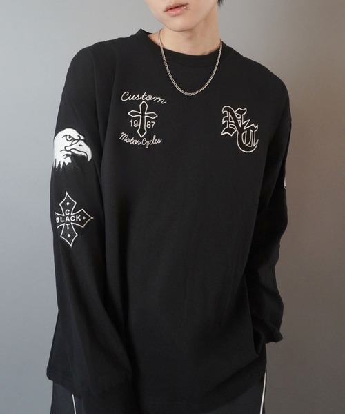 SPINNS（スピンズ）の「袖ロゴ長袖ロンT/クロスロゴワッペン（Tシャツ/カットソー・メンズ・ブラック/ホワイト・ONESIZE）」の12枚目の写真