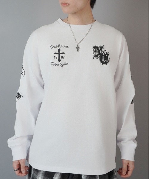 SPINNS（スピンズ）の「袖ロゴ長袖ロンT/クロスロゴワッペン（Tシャツ/カットソー・メンズ・ブラック/ホワイト・ONESIZE）」の18枚目の写真