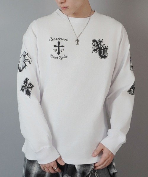 SPINNS（スピンズ）の「袖ロゴ長袖ロンT/クロスロゴワッペン（Tシャツ/カットソー・メンズ・ブラック/ホワイト・ONESIZE）」の19枚目の写真