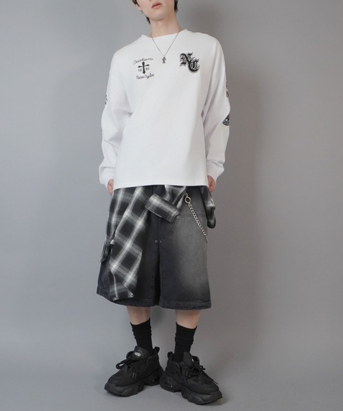 SPINNS（スピンズ）の「袖ロゴ長袖ロンT/クロスロゴワッペン（Tシャツ/カットソー・メンズ・ブラック/ホワイト・ONESIZE）」の10枚目の写真