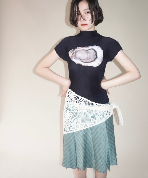 musubore プリーツプリントトップス pleatsed print tops / プリーツプリントトップス（Tシャツ