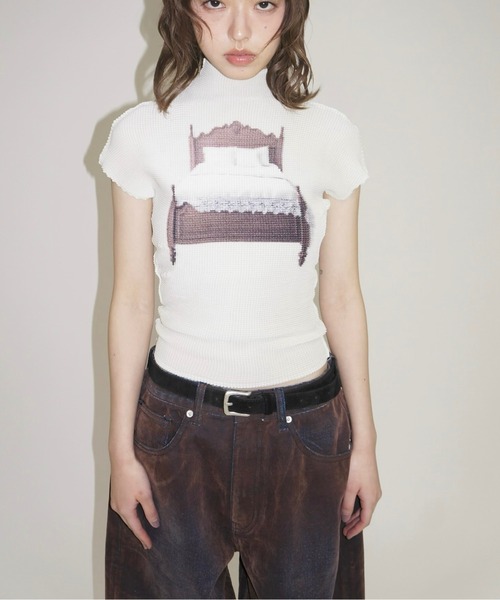 musubore tシャツ pleatsed print tops / プリーツプリント