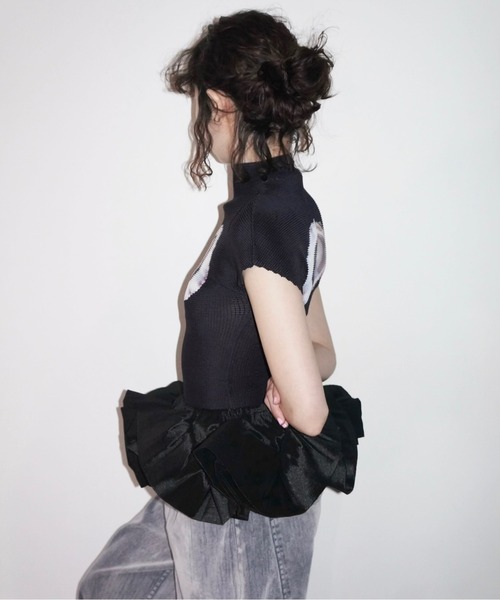 pleatsed print tops プリーツプリントトップス　リボン pleated print tops / プリーツプリントトップス（Tシャツ/カットソー