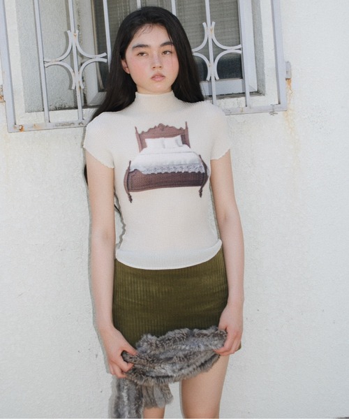 musubore pleatsed print tops 【新品未使用】 pleatsed print tops / プリーツプリントトップス（Tシャツ