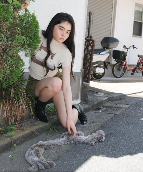 musubore（ムスボレ）の「pleatsed print tops / プリーツプリントトップス（Tシャツ/カットソー・レディース・ブラック/ネイビー/アイボリー・FREE）」の13枚目の写真