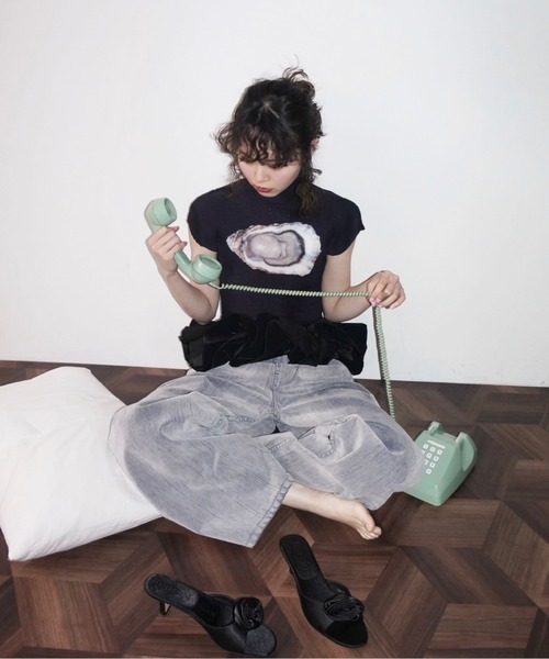 musubore プリーツプリントトップス オイスター 牡蠣　あのちゃん 美品】musubore プリーツプリントトップス オイスター 牡蠣 あのちゃん