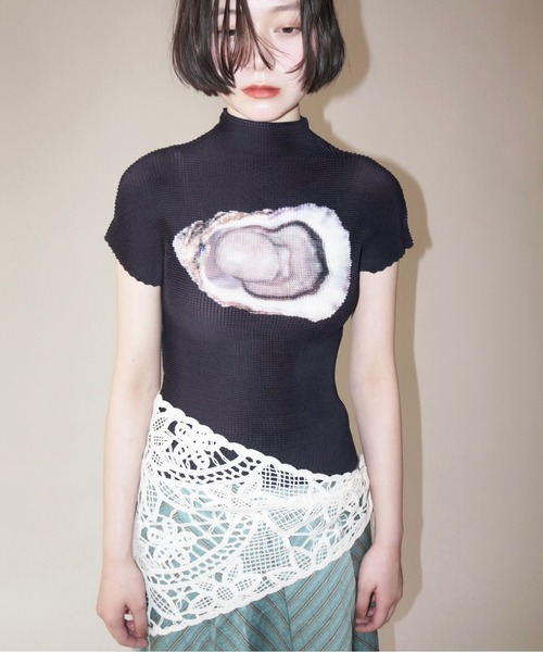 musubore プリーツプリントトップス pleatsed print tops / プリーツプリントトップス（Tシャツ/カットソー