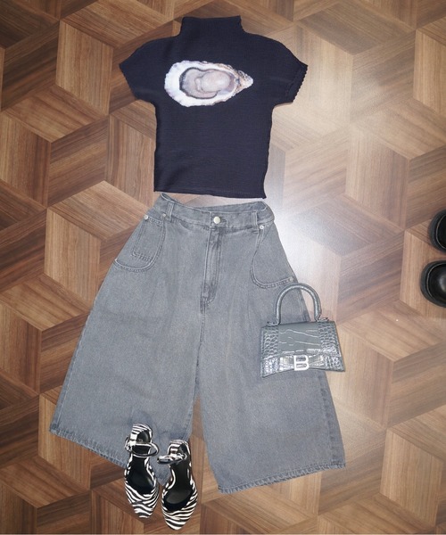 musubore（ムスボレ）の「pleated print tops / プリーツプリントトップス（Tシャツ/カットソー・レディース・ブラック/ネイビー/アイボリー・FREE）」の12枚目の写真