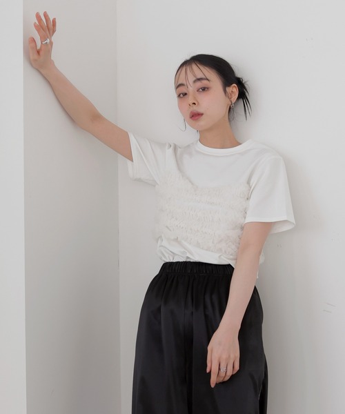 LIAN(リアン)の「フリルチュールビスチェTシャツ(Tシャツ/カットソー・レディース・ホワイト×ブラック/ブラック/オフホワイト・FREE)」の13枚目の写真