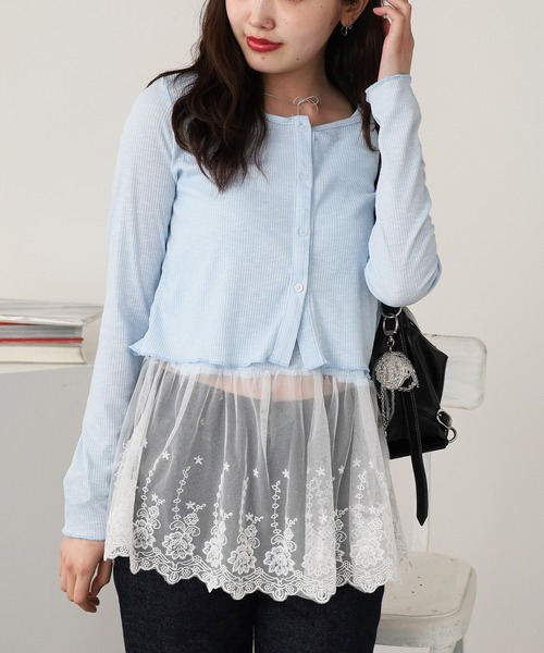 ROOPTOKYO（ループトウキョウ）の「Lace Tank Top x Cardigan Ensemble / レースタンクトップ×カーデ　アンサンブル レイヤード 秋物 秋服 2026年秋冬（アンサンブル・レディース・サックスブルー/イエロー/ホワイト/ブラック・FREE）」の3枚目の写真