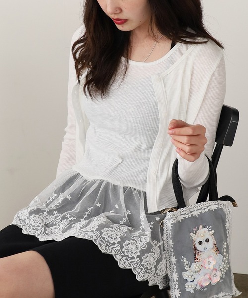 ROOPTOKYO（ループトウキョウ）の「Lace Tank Top x Cardigan Ensemble / レースタンクトップ×カーデ　アンサンブル レイヤード 秋物 秋服 2026年秋冬（アンサンブル・レディース・サックスブルー/イエロー/ホワイト/ブラック・FREE）」の18枚目の写真