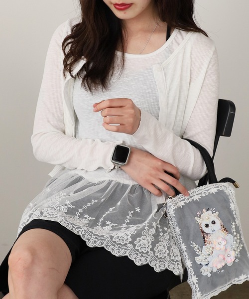 ROOPTOKYO（ループトウキョウ）の「Lace Tank Top x Cardigan Ensemble / レースタンクトップ×カーデ　アンサンブル レイヤード 秋物 秋服 2026年秋冬（アンサンブル・レディース・サックスブルー/イエロー/ホワイト/ブラック・FREE）」の19枚目の写真