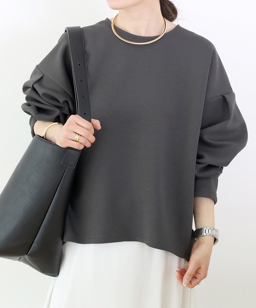 Aletta vita(アレッタビータ)の「ダンボールバックファスナー袖タックプルオーバー(Tシャツ/カットソー・レディース・チャコール/ブラック/グレイッシュベージュ・FREE)」の10枚目の写真