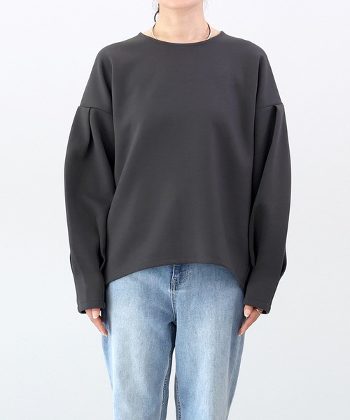 Aletta vita(アレッタビータ)の「ダンボールバックファスナー袖タックプルオーバー(Tシャツ/カットソー・レディース・チャコール/ブラック/グレイッシュベージュ・FREE)」の4枚目の写真
