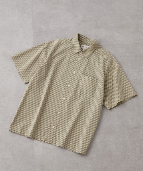 EMMA CLOTHES（エマクローズ）の「ヴィンテージライク レギュラーカラーミニチェック半袖シャツ（シャツ/ブラウス・メンズ・ブラック/ベージュ/ダークネイビー/サックスブルー・M/L）」の7枚目の写真