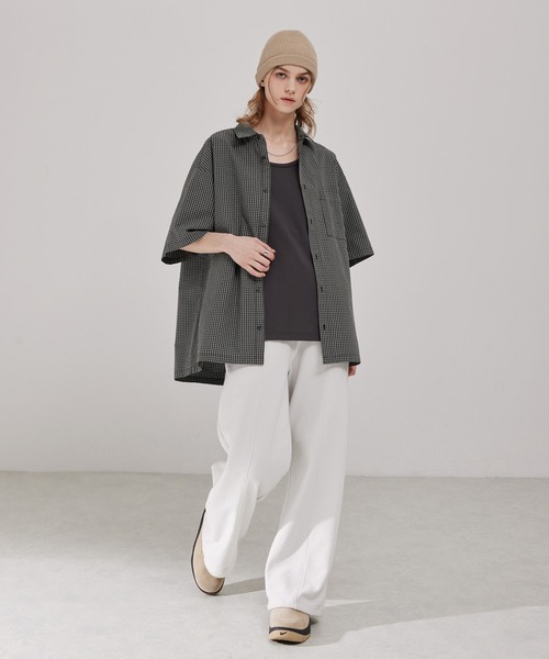 EMMA CLOTHES（エマクローズ）の「ヴィンテージライク レギュラーカラーミニチェック半袖シャツ（シャツ/ブラウス・メンズ・ブラック/ベージュ/ダークネイビー/サックスブルー・M/L）」の18枚目の写真