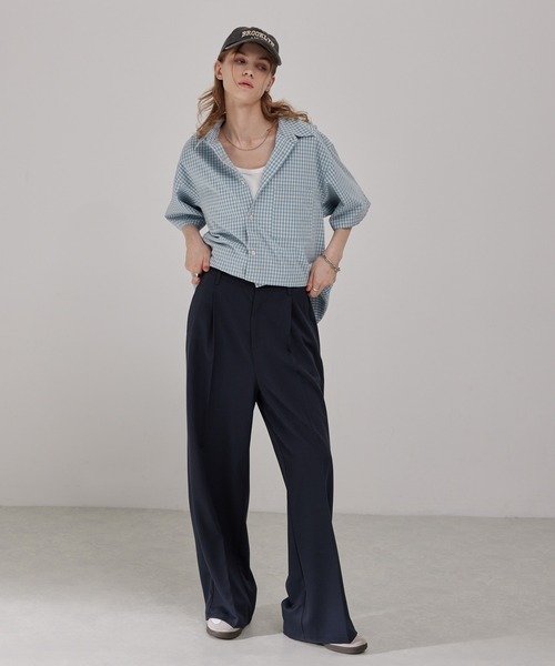 EMMA CLOTHES（エマクローズ）の「ヴィンテージライク レギュラーカラーミニチェック半袖シャツ（シャツ/ブラウス・メンズ・ブラック/ベージュ/ダークネイビー/サックスブルー・M/L）」の20枚目の写真