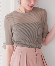 タイムセール！MHL. ベージュ リブ編み 五分袖ニット ワイドリブ5分袖ニット - SOÉJU online store｜上質な大人の女性