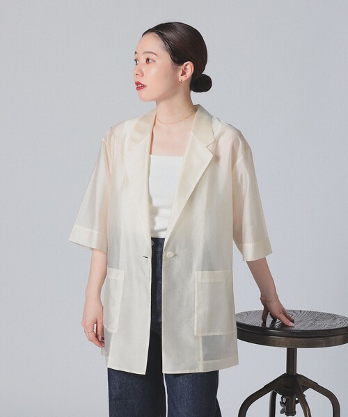 【2025SS】Demi-Luxe BEAMSノーカラージャケット ホワイト Demi-Luxe BEAMS ジャケット ノーカラージャケット 「セレモニー