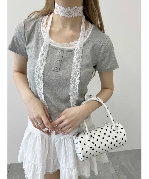 WEGO(ウィゴー)の「【PHILLY】レースポイントフェイクレイヤードT(Tシャツ/カットソー・レディース・アイボリー/グレー/ブラック・FREE)」の9枚目の写真