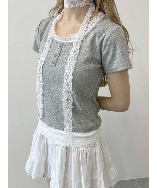 WEGO(ウィゴー)の「【PHILLY】レースポイントフェイクレイヤードT(Tシャツ/カットソー・レディース・アイボリー/グレー/ブラック・FREE)」の10枚目の写真