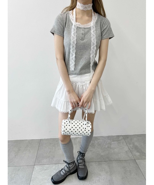 WEGO(ウィゴー)の「【PHILLY】レースポイントフェイクレイヤードT(Tシャツ/カットソー・レディース・アイボリー/グレー/ブラック・FREE)」の12枚目の写真