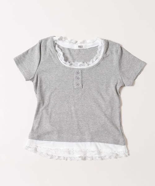 WEGO(ウィゴー)の「【PHILLY】レースポイントフェイクレイヤードT(Tシャツ/カットソー・レディース・アイボリー/グレー/ブラック・FREE)」の19枚目の写真