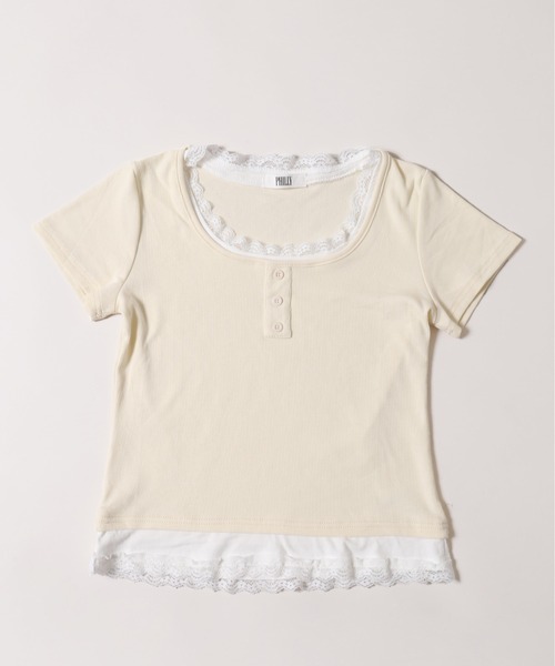 WEGO(ウィゴー)の「【PHILLY】レースポイントフェイクレイヤードT(Tシャツ/カットソー・レディース・アイボリー/グレー/ブラック・FREE)」の17枚目の写真