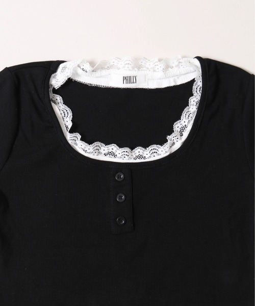 WEGO(ウィゴー)の「【PHILLY】レースポイントフェイクレイヤードT(Tシャツ/カットソー・レディース・アイボリー/グレー/ブラック・FREE)」の20枚目の写真