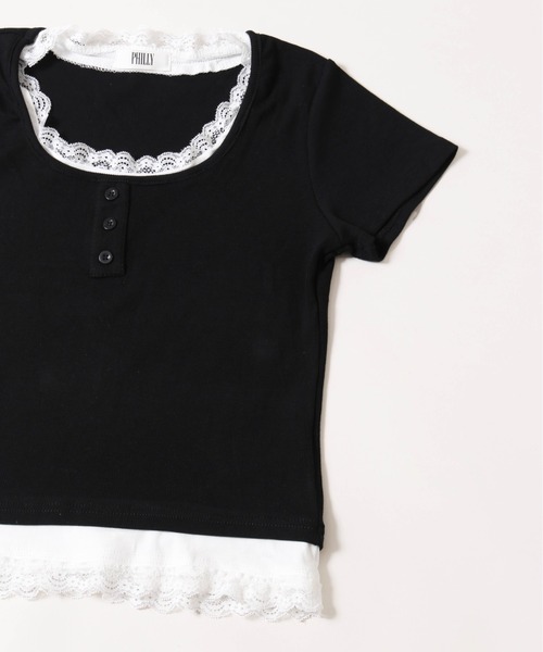 WEGO(ウィゴー)の「【PHILLY】レースポイントフェイクレイヤードT(Tシャツ/カットソー・レディース・アイボリー/グレー/ブラック・FREE)」の22枚目の写真