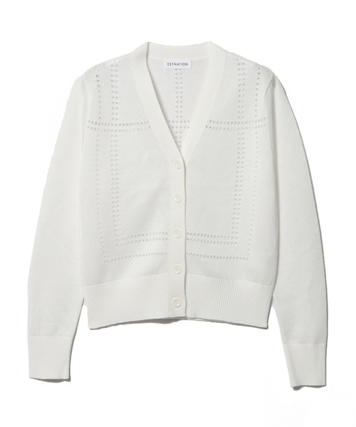 ESTNATION（エストネーション）の「ESTNATION / アイレット シアー カーディガン（カーディガン/ボレロ・レディース・オフホワイト/ブラック/オレンジ・FREE）」の2枚目の写真