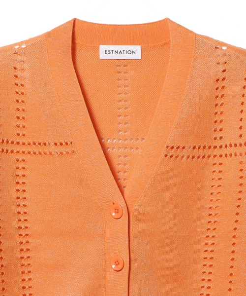ESTNATION（エストネーション）の「ESTNATION / アイレット シアー カーディガン（カーディガン/ボレロ・レディース・オフホワイト/ブラック/オレンジ・FREE）」の5枚目の写真