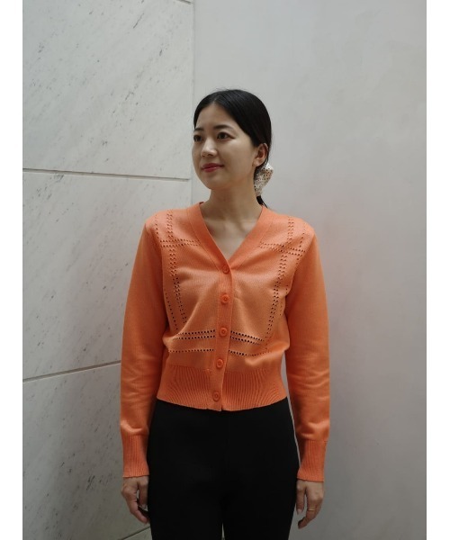 ESTNATION（エストネーション）の「ESTNATION / アイレット シアー カーディガン（カーディガン/ボレロ・レディース・オフホワイト/ブラック/オレンジ・FREE）」の8枚目の写真