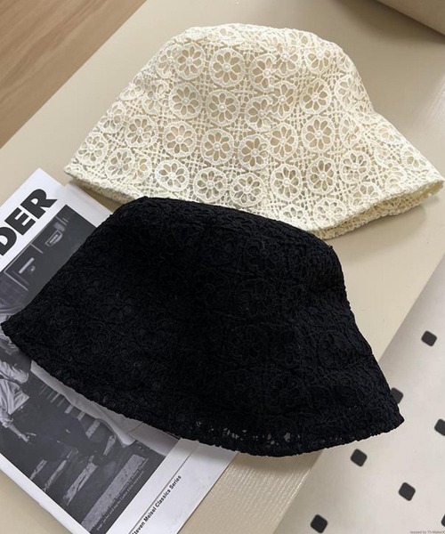 VIBGYOR（ヴィブジョー）の「pur chouchou/花柄レース バケットハット P4260（ハット・レディース・ブラック/アイボリー・FREE）」の4枚目の写真