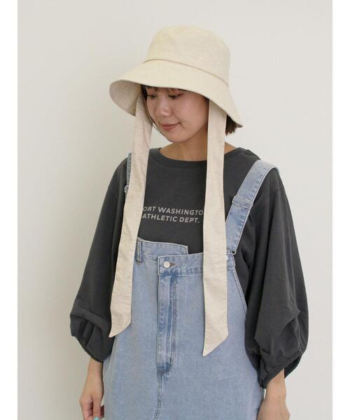 Samansa Mos2（サマンサ モスモス）の「【UVカット/消臭効果】ダウンブリムリボン付きハット（ハット・レディース・チャコールグレー/キナリ・F）」の5枚目の写真