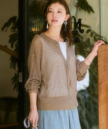 ブラウン メッシュカーディガン メッシュニット」に該当するカーディガン/ボレロ（ブラウン/茶色