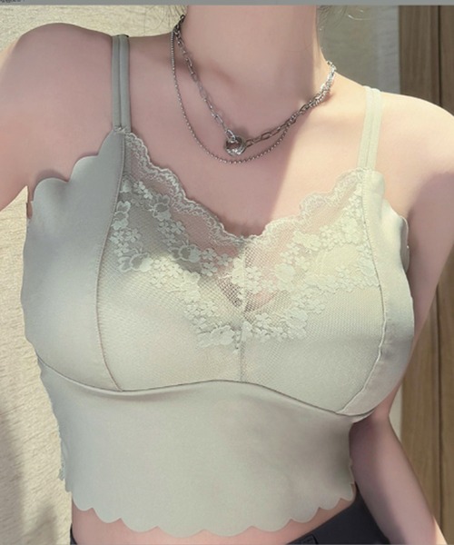 Lace Ladies（レースレディース）の「バックレース スカラップ ノンワイヤー キャミソール ブラ（キャミソール・レディース・ミント/ベージュ/ホワイト/ブラック/グレー・XL/L）」の5枚目の写真