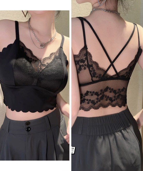 Lace Ladies（レースレディース）の「バックレース スカラップ ノンワイヤー キャミソール ブラ（キャミソール・レディース・ミント/ベージュ/ホワイト/ブラック/グレー・XL/L）」の9枚目の写真