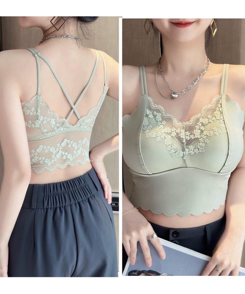 Lace Ladies（レースレディース）の「バックレース スカラップ ノンワイヤー キャミソール ブラ（キャミソール・レディース・ミント/ベージュ/ホワイト/ブラック/グレー・XL/L）」の18枚目の写真