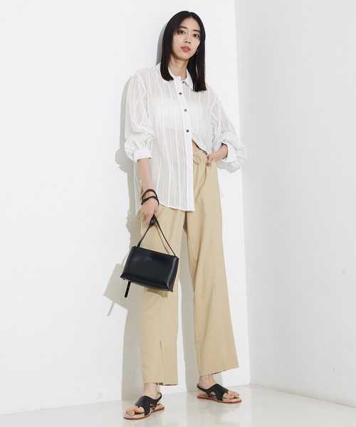 qualite（カリテ）の「バックサテンジョーゼットベンツパンツ/夏服/オフィスカジュアル（スラックス・レディース・イエロー系その他/ブラック/モカ・36/38/34）」の21枚目の写真