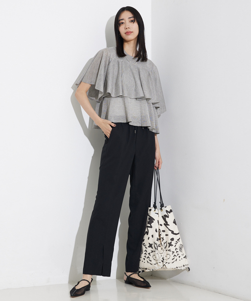 qualite（カリテ）の「バックサテンジョーゼットベンツパンツ/夏服/オフィスカジュアル（スラックス・レディース・イエロー系その他/ブラック/モカ・36/38/34）」の22枚目の写真