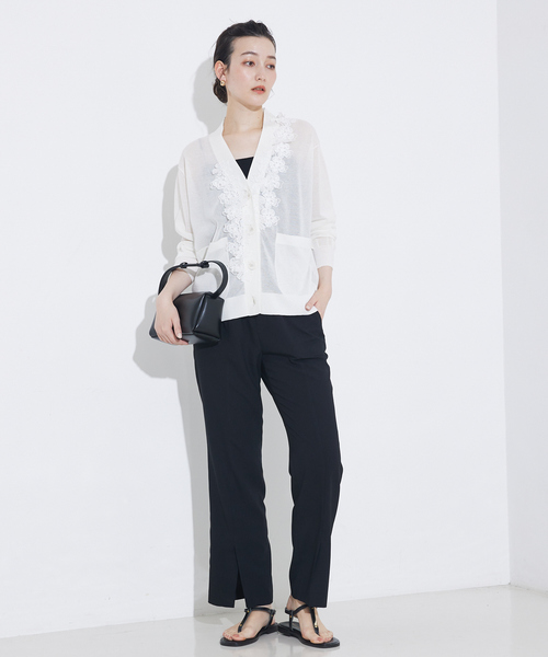 qualite（カリテ）の「バックサテンジョーゼットベンツパンツ　夏服　オフィスカジュアル（スラックス・レディース・イエロー系その他/ブラック/モカ・36/38/34）」の22枚目の写真