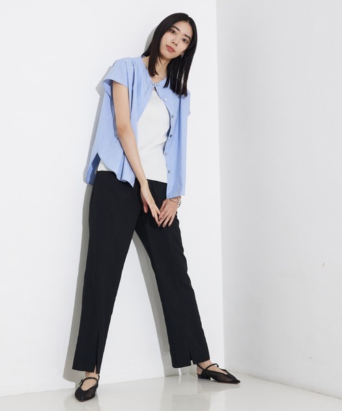 qualite（カリテ）の「バックサテンジョーゼットベンツパンツ/夏服/オフィスカジュアル（スラックス・レディース・イエロー系その他/ブラック/モカ・36/38/34）」の4枚目の写真