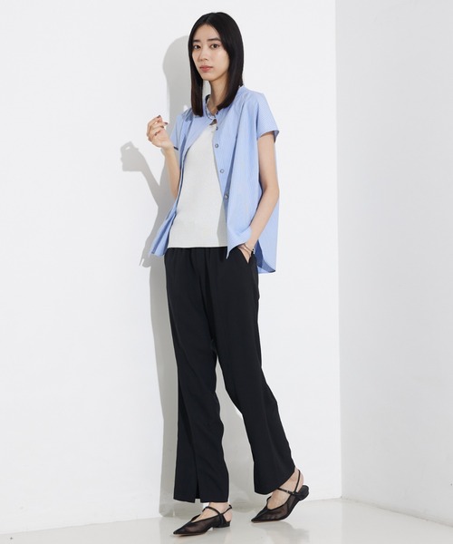 qualite（カリテ）の「バックサテンジョーゼットベンツパンツ/夏服/オフィスカジュアル（スラックス・レディース・イエロー系その他/ブラック/モカ・36/38/34）」の5枚目の写真