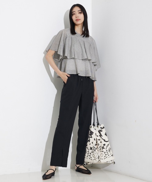 qualite（カリテ）の「バックサテンジョーゼットベンツパンツ/夏服/オフィスカジュアル（スラックス・レディース・イエロー系その他/ブラック/モカ・36/38/34）」の6枚目の写真