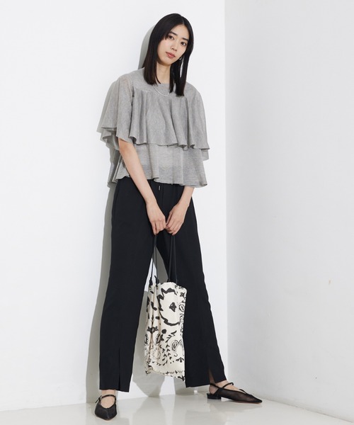 qualite（カリテ）の「バックサテンジョーゼットベンツパンツ/夏服/オフィスカジュアル（スラックス・レディース・イエロー系その他/ブラック/モカ・36/38/34）」の7枚目の写真