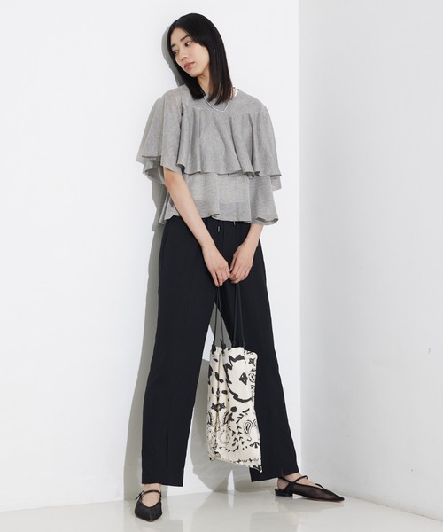 qualite（カリテ）の「バックサテンジョーゼットベンツパンツ/夏服/オフィスカジュアル（スラックス・レディース・イエロー系その他/ブラック/モカ・36/38/34）」の8枚目の写真